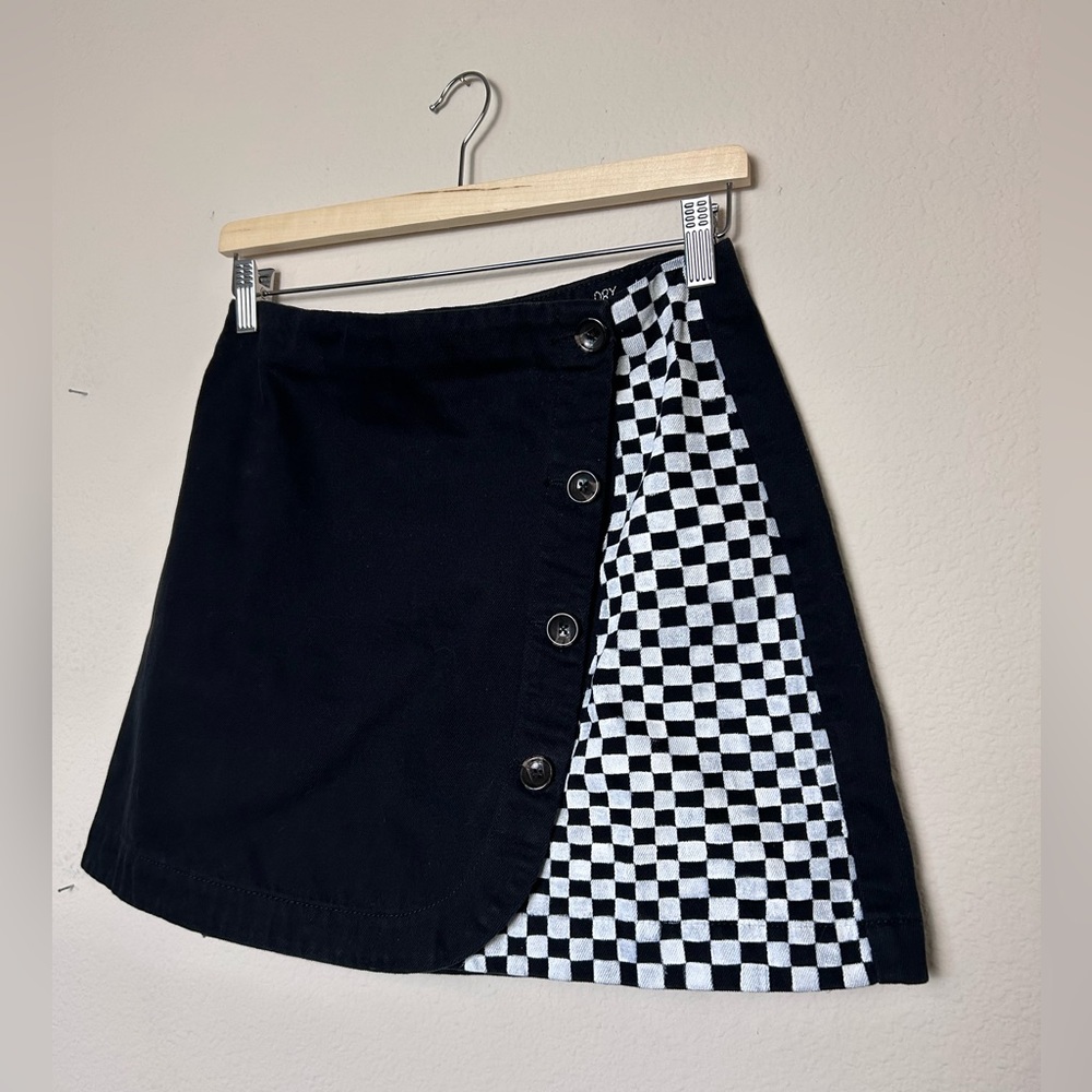 Bdg Wrap Skirt Black and White Checkered Medium Handpainted One of a Kind Mini